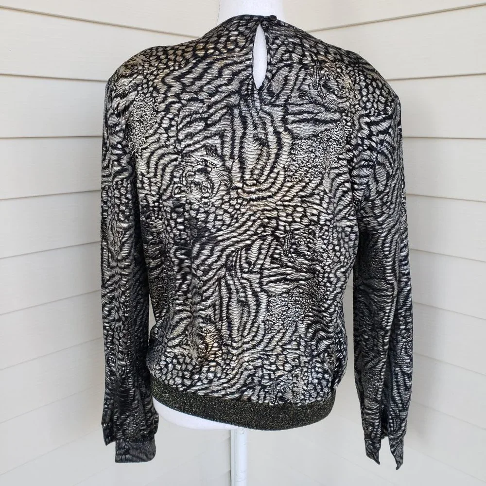 Vintage 80s Shimmery Tiger Animal Print Elastic Waist Shirt - Picture 6 of 8